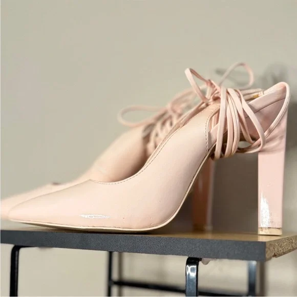 Call It Spring Blush Pink Patent Lace-Up 4” Triangle Block Heels – Size 7 EUC - Picture 2 of 15